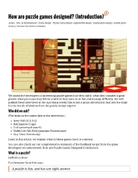 How Are Puzzle Games Designed? (Introduction)