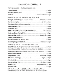 Shavuos Schedule