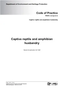 Code of Practice Captive Reptile and Amphibian Husbandry