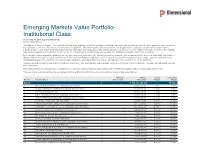 Emerging Markets Value Portfolio- Institutional Class As of July 31, 2021 (Updated Monthly) Source: State Street Holdings Are Subject to Change