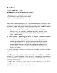 Temple Imagery in Philo: an Indication of the Origin of the Logos?