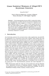 Linear Statistical Weakness of Alleged RC4 Keystream Generator