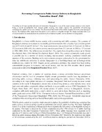 Preventing Corruption in Public Service Delivery in Bangladesh Nasiruddin Ahmed1, Phd