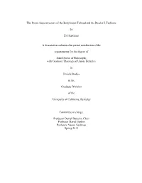 The Poetic Superstructure of the Babylonian Talmud and the Reader It Fashions