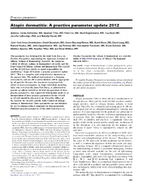 Atopic Dermatitis: a Practice Parameter Update 2012
