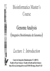 Bioinformatics Master's Course Genome Analysis Lecture 1