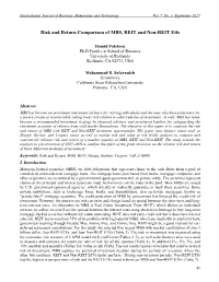 Risk and Return Comparison of MBS, REIT and Non-REIT Etfs