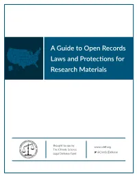 A Guide to Open Records Laws and Protections for Research Materials