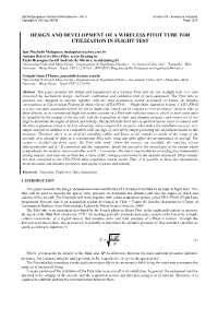 Design and Development of a Wireless Pitot Tube for Utilization in Flight Test
