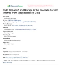 Fluid Transport and Storage in the Cascadia Forearc Inferred from Magnetotelluric Data