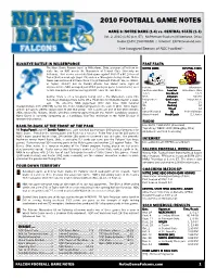 2010 Football Game Notes