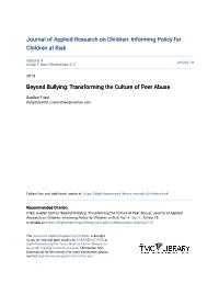 Beyond Bullying: Transforming the Culture of Peer Abuse