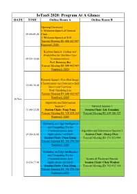 Iotaas 2020: Program at a Glance DATE TIME Online Room a Online Room B