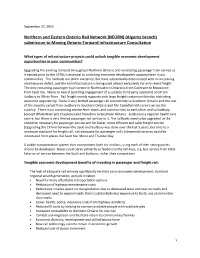 Northern and Eastern Ontario Rail Network (NEORN) (Algoma Branch) Submission to Moving Ontario Forward Infrastructure Consultation