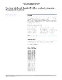 Selected Thinkpad Notebook Computers — Replacements Available