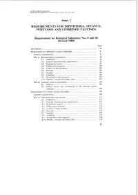 Requirements for Diphtheria. Tetanus. Pertussis and Combined Vaccines
