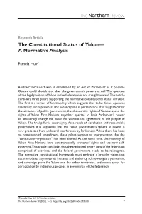 The Constitutional Status of Yukon— a Normative Analysis