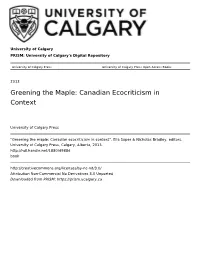Greening the Maple: Canadian Ecocriticism in Context