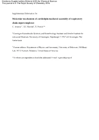 Molecular Mechanism of Cardiolipin-Mediated Assembly of Respiratory Chain Supercomplexes C
