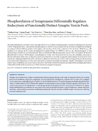 Phosphorylation of Synaptojanin Differentially Regulates Endocytosis of Functionally Distinct Synaptic Vesicle Pools