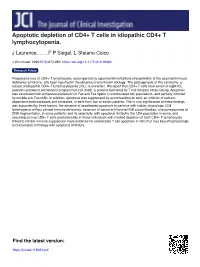Apoptotic Depletion of CD4+ T Cells in Idiopathic CD4+ T Lymphocytopenia