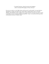 Covenant Theology: a Brief Overview and Evaluation of the Covenants of Redemption, Works, and Grace”