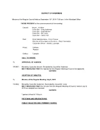DISTRICT of INVERMERE Minutes of the Regular Council Held On