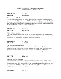 EARLY MUSIC NOW with SARA SCHNEIDER Broadcast Schedule — Summer 2020