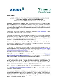Media Release Minister of Research, Technology, and Higher Education Inaugurates First Vocational Pulp and Paper Study Program I