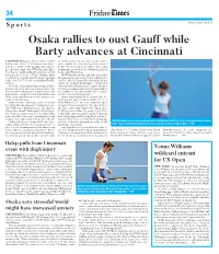 Osaka Rallies to Oust Gauff While Barty Advances at Cincinnati