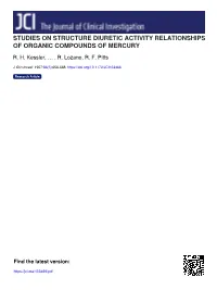 Studies on Structure Diuretic Activity Relationships of Organic Compounds of Mercury