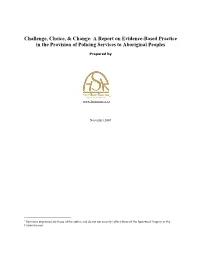 A Report on Evidence-Based Practice in the Provision of Policing Services to Aboriginal Peoples