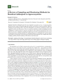 A Review of Sampling and Monitoring Methods for Beneficial Arthropods