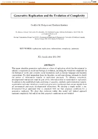 Generative Replication and the Evolution of Complexity