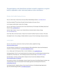 The Participants of the Study Week and Their Scientific Competence Are Given Below in Alphabetic Order, with Email Address of the Contributors