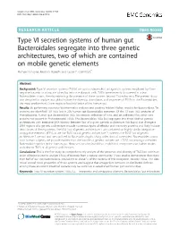 Type VI Secretion Systems of Human Gut Bacteroidales Segregate Into Three Genetic Architectures, Two of Which Are Contained on Mobile Genetic Elements Michael J