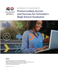 Postsecondary Access and Success for Colorado's High School Graduates