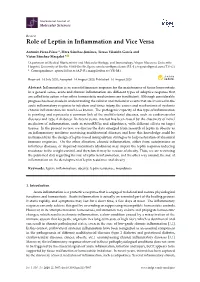 Role of Leptin in Inflammation and Vice Versa