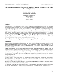 The Systematic Phonological Realization in Keiyo Language As Spoken by the Keiyo Community in Kenya