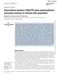 Associations Between PHACTR1 Gene Polymorphisms and Pulse Pressure in Chinese Han Population