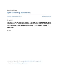 Mineralogy, Fluid Inclusion, and Stable Isotope Studies of the Hog Heaven Mining District, Flathead County, Montana