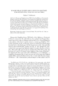 Poggio Bracciolini and Coluccio Salutati: the Epitaph and the 1405-1406 Letters