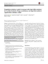Population Isolation Results in Unexpectedly High Differentiation in Carolina Hemlock (Tsuga Caroliniana), an Imperiled Southern Appalachian Endemic Conifer