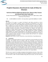 Prophet Characters: Benchmark for Code of Ethics for Directors