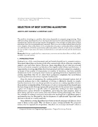 Selection O. Best Sorting Algorithm