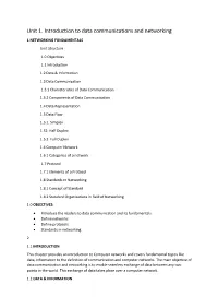 Unit 1. Introduction to Data Communications and Networking