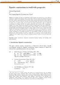Equative Constructions in World-Wide Perspective
