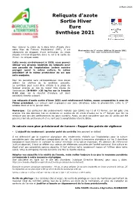 Reliquats D'azote Sortie Hiver Eure Synthèse 2021