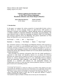 Valency Patterns for Bivalent Verbs in Two West African Languages: Mandinka (Mande) and Jóola Banjal (Atlantic)