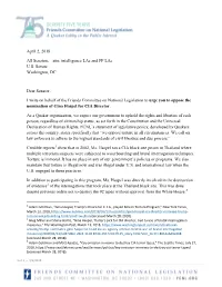 Attn. Intelligence Las and FP Las US Senate Washington, DC Dear Senator, I Write on Behalf Of